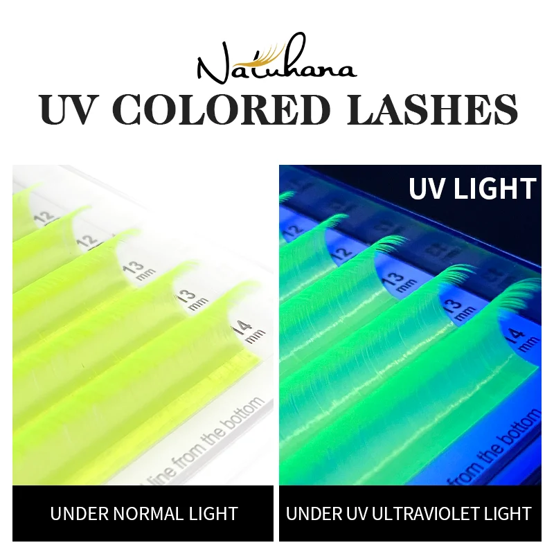 NATUHANA UV Neon Eyelash Extensions Fluorescent Colorful Individual Lashes UV Reactive False Eyelashes for Party Festival