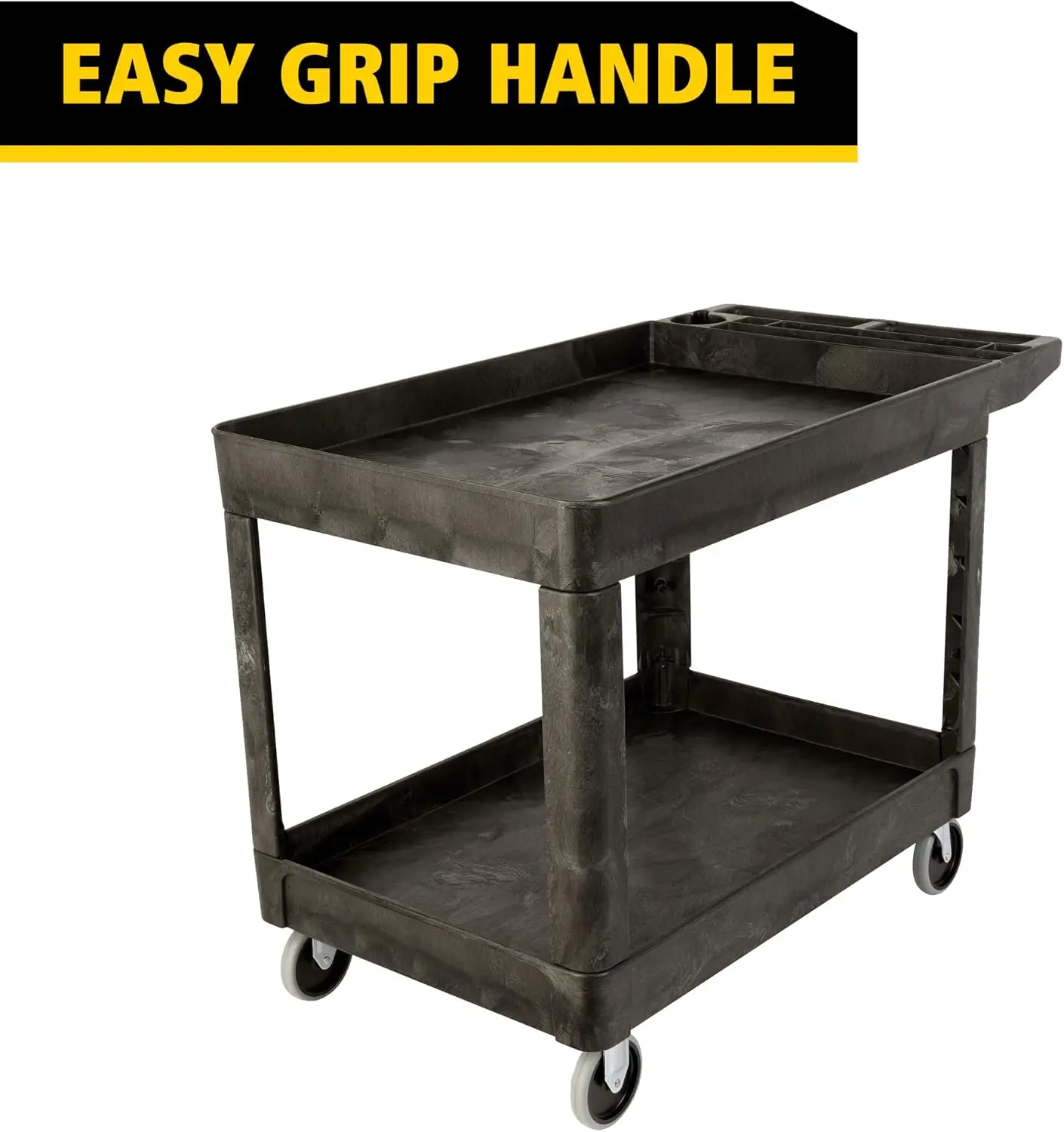 Ergonomic Handle Medical Utility Cart with Two Shelves and 500 lb Capacity