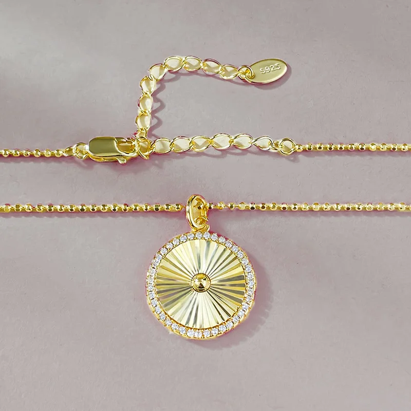 S925 Silver Plated Daily Luxury Brushed Round Card Pendant Fashion Versatile Commuter Necklace Live Broadcast