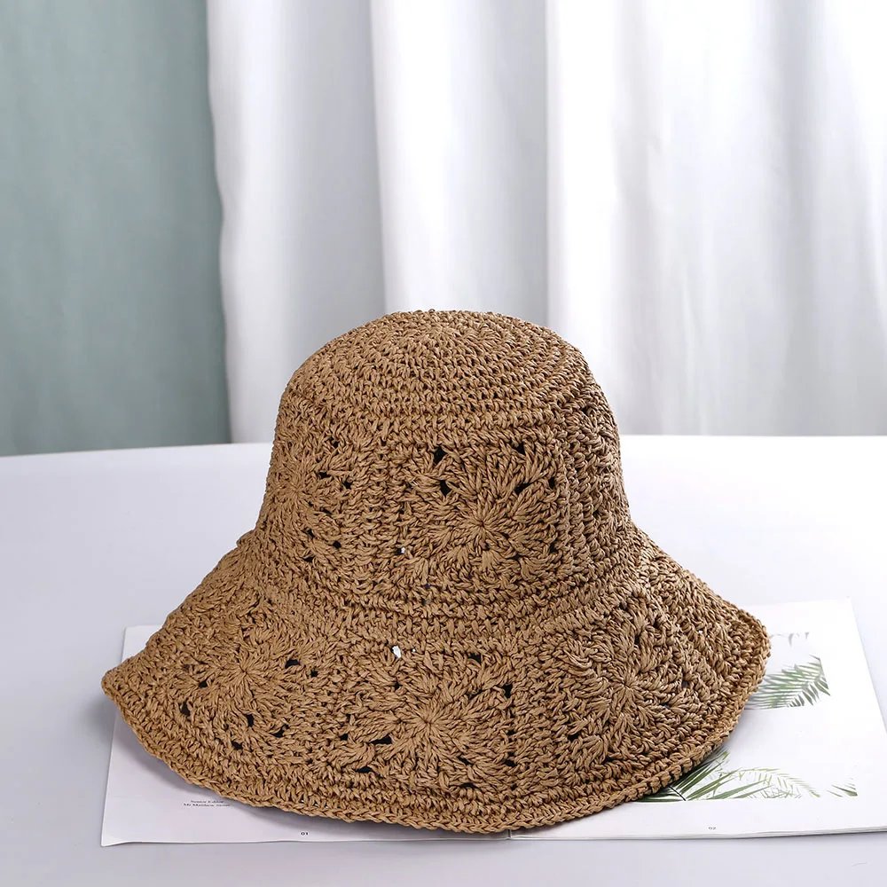 Womens Straw Hats crochet hat bucket hat  UV Protection Sun Visor Beach Hats Women Visors Foldable Female Women Summer Sun hat