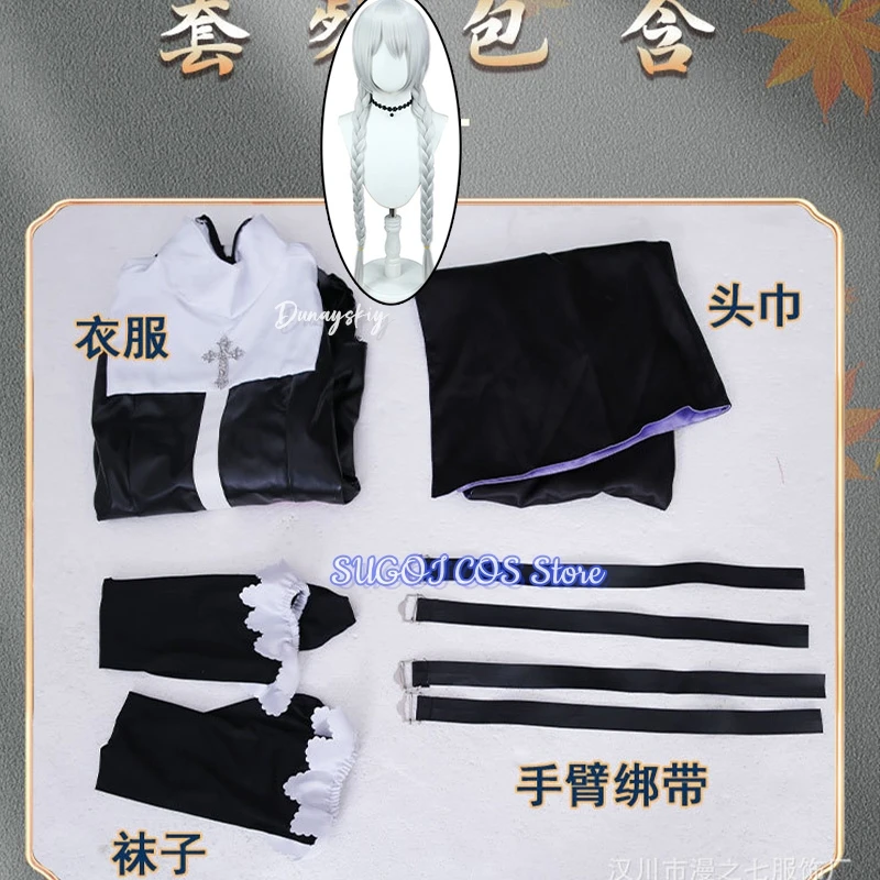 Honkai Impact 3 Kallen Kaslana Nun 코스프레 - Battle-Damaged Vestment with Silver Cross & Wig for Halloween/Anime Limited Edition - Image 4