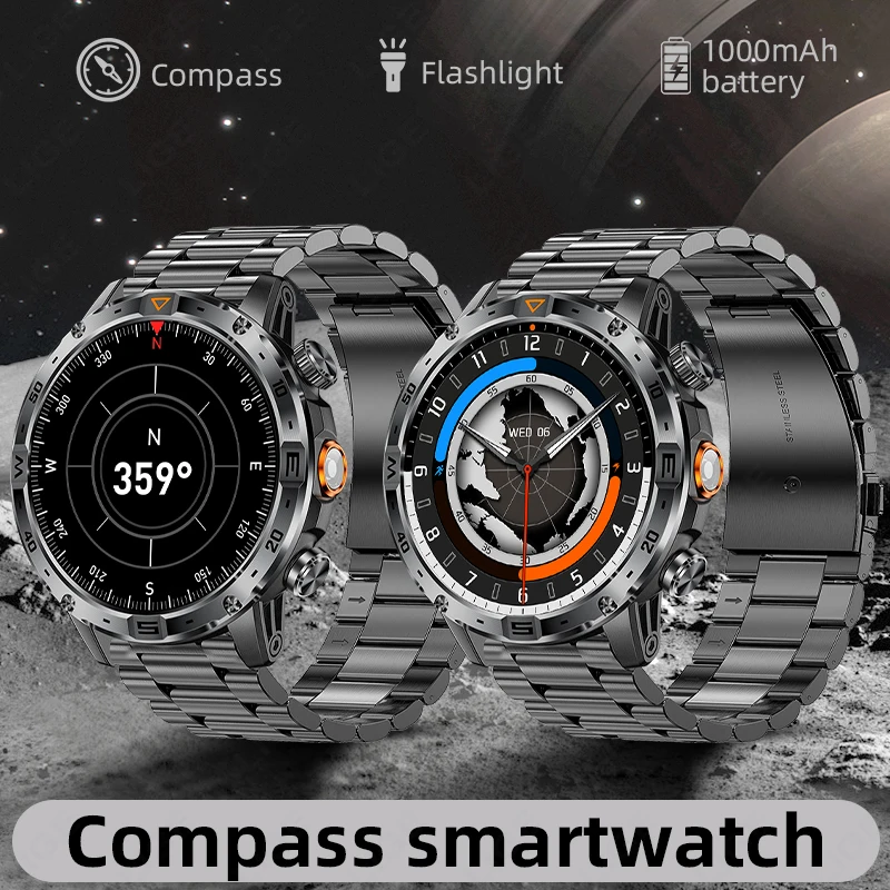 

LIGE 2025 Compass Smart Watch Men 1000mAh Large Battery Outdoor Flashlight Bluetooth Call Waterproof Sport Fitness Smartwatch