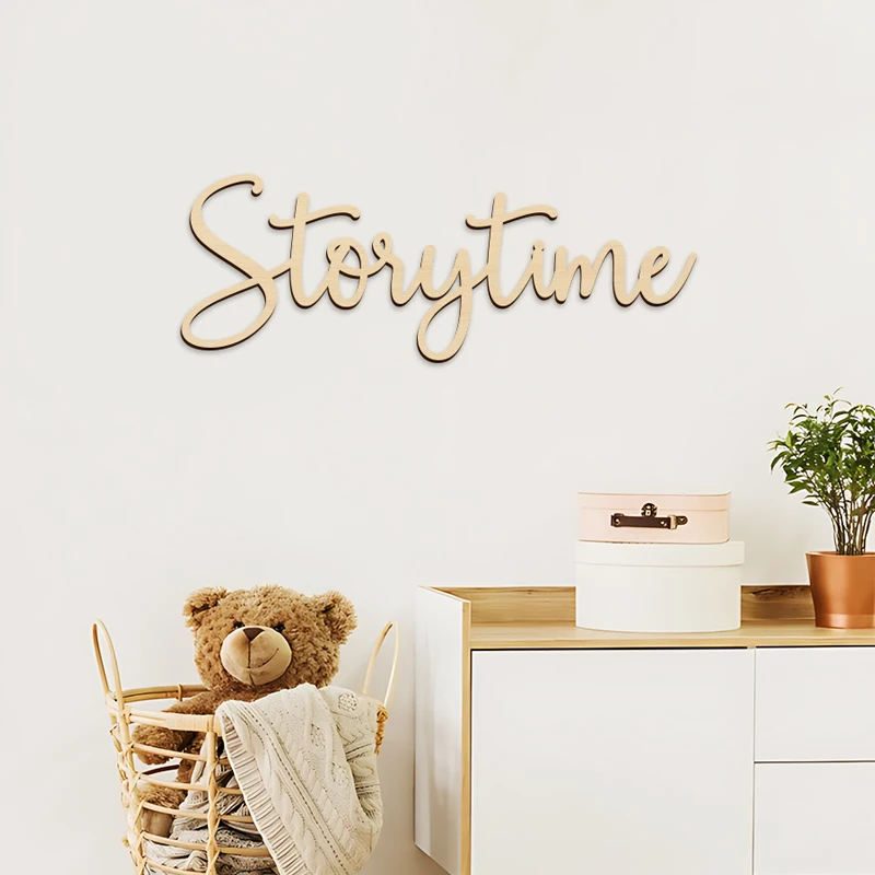 Rustic Wooden Storytime Wall Sign Baby Room Wall Decor Wall Sticker Lettering Wall Art for Home Playroom Nursery Room Wall Decor