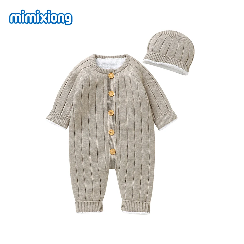 Baby Girls Knitted Rompers Winter Warm Hooded Long Sleeve Newborn Boys Fleece Jumpsuits One Piece Infant Unisex Overalls Clothes