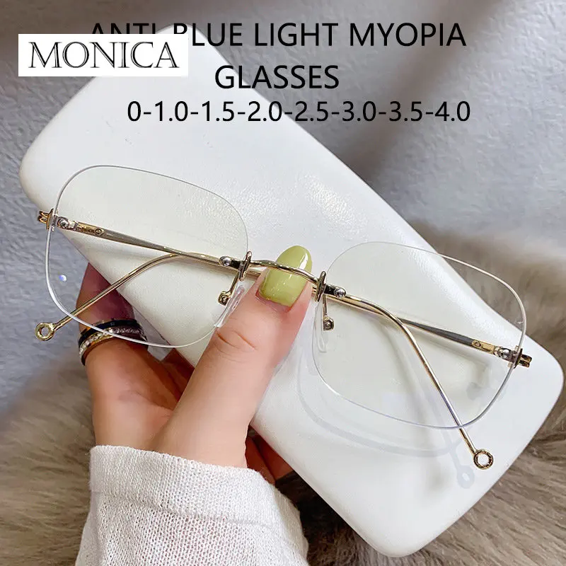 2024 Anti-Blue Light Myopia Glasses Women Men Fashion Metal Half Frame Prescription Eyeglasses Optical Myopic Eyewear