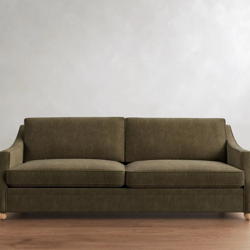 Vintage double sofa, a mid-century style small apartment with a row fabric sofa featuring a solid wood frame