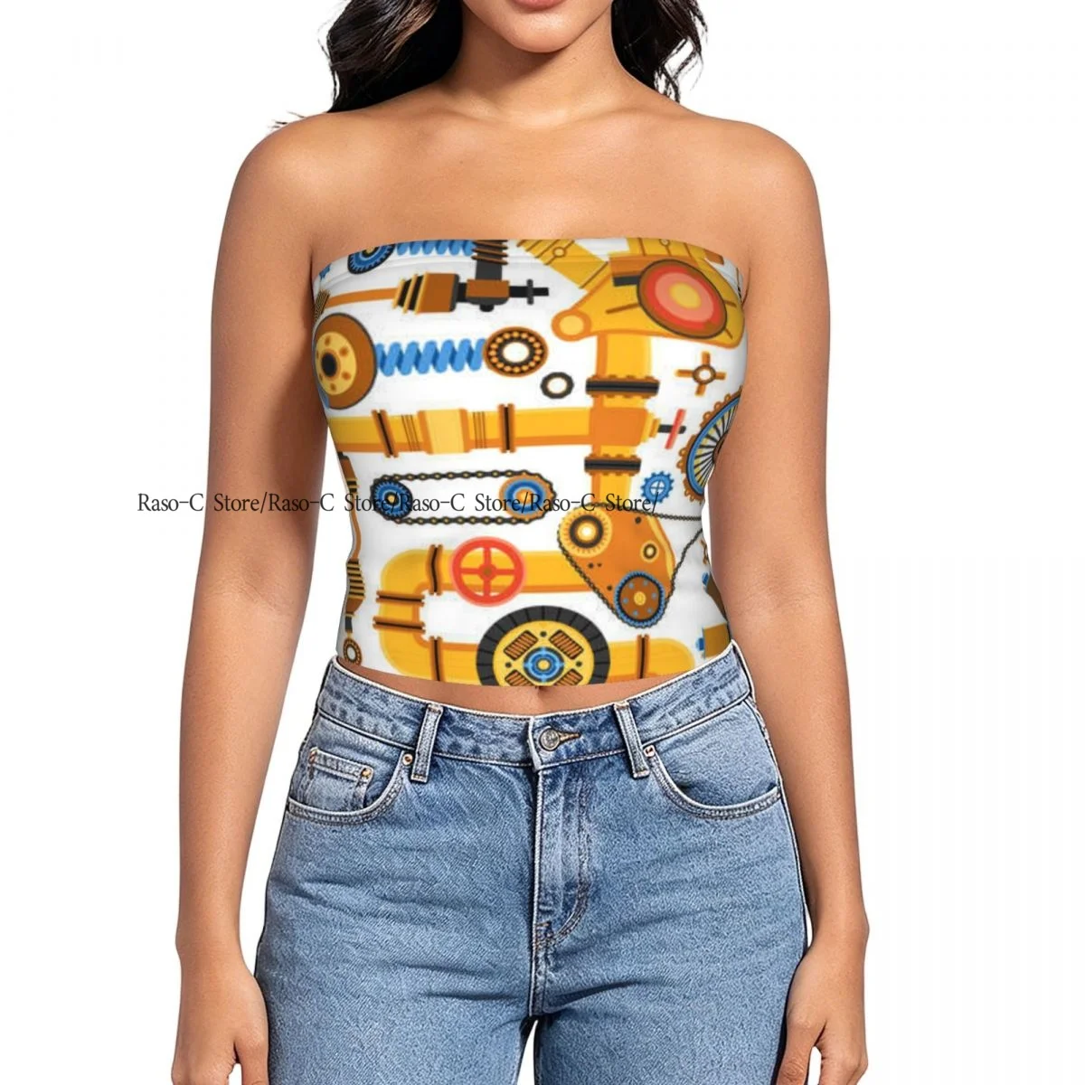Women strapless blouses sleeveless Machinery Technical And Industrial Elements halter-neck sexy short-sleeved blouses