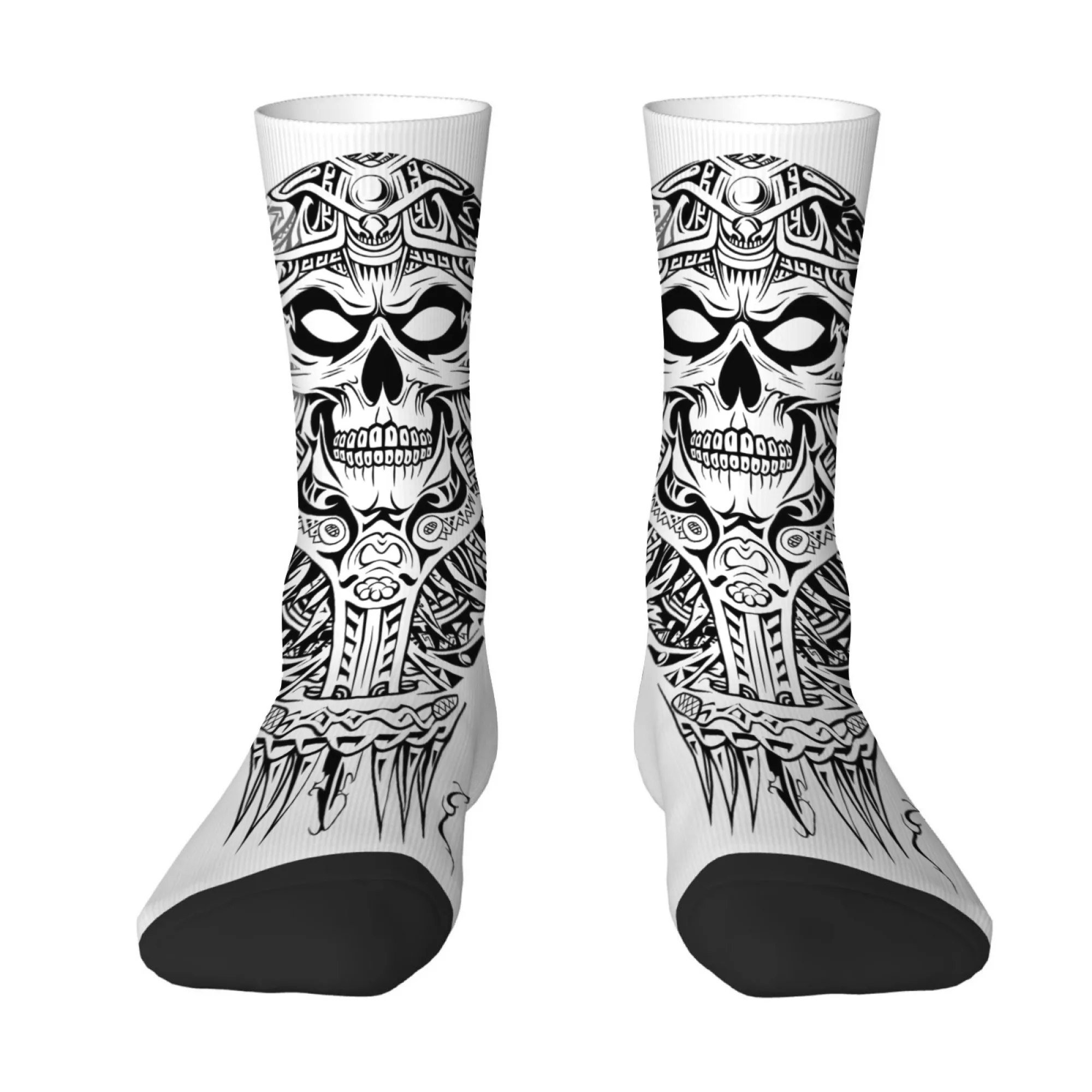 

Polynesian Ethnic Style Skull Print Men's Mid-calf Socks Dark Skull Monster Design Simple Comfortable Breathable Non-slip Socks