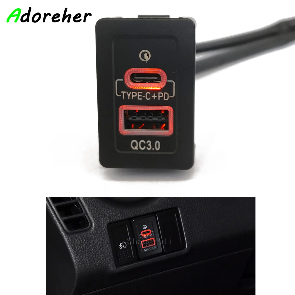 Luz laranja carro qc3.0 carregador usb tipo c adaptador de carregamento de telefone de carga rápida para suzuki swift vetra alto s-cross acessórios