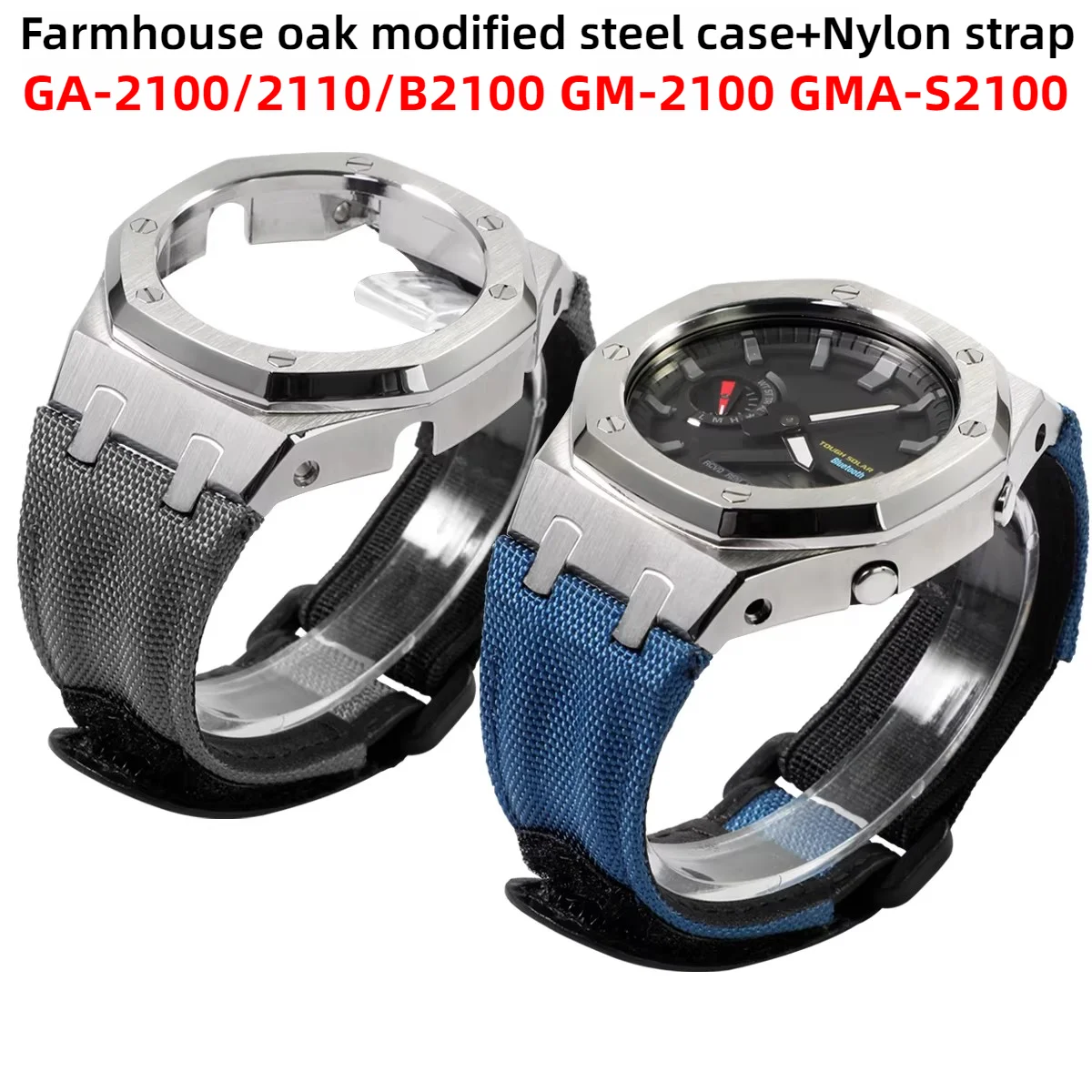 GA2100 Mod kit steel case & Nylon Strap For Casio GA-2100/2110/B2100 GM-2100 GBM2100 GMA-S2100 Watch Case + band set Accessories