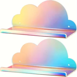 Rainbow Acrylic Floating Shelf, 2-piece Cloud Shelf - Large Floating Shelf, Wall Mountable, Multi functional Home Decoration