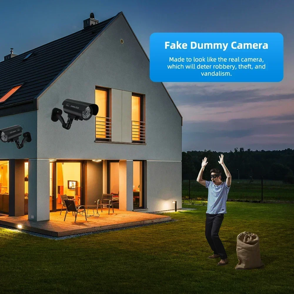 DUNICCTV-Fausse caméra d'extérieur étanche, moniteur de lumière LED, surveillance de sécurité à domicile, simulation de protection