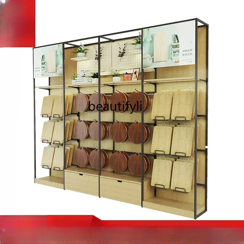 

Z189 YH A56 Полки для кухонных принадлежностей для супермаркетов у стены Высокий шкаф из стали и дерева в сочетании с кухонной разделочной доской Dis