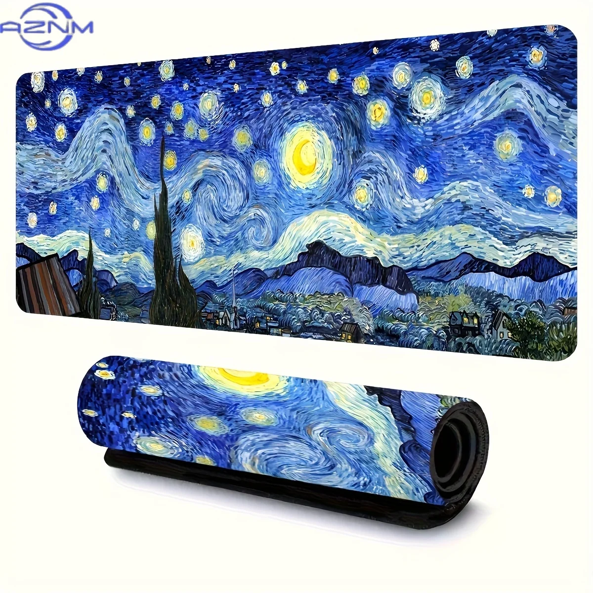 Van Gogh Starry‑Night Art Large Extended Mouse Pad, Oil‑painting Style Non‑Slip Gaming Desk Mat