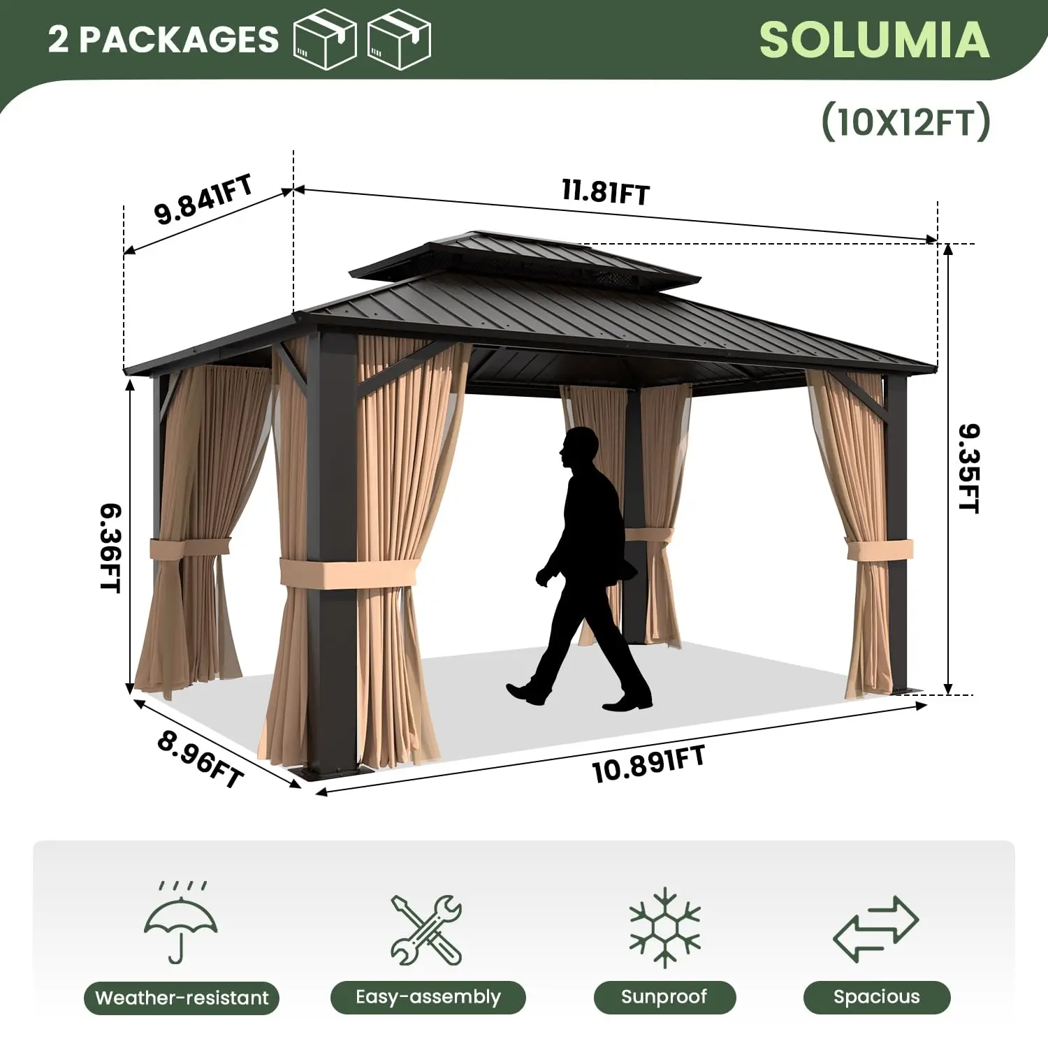 10’x12’ Hardtop Gazebo, Galvanized Steel Double Roof Canopy with Heavy-Duty Steel Frame, Outdoor Pavilion with, Customized