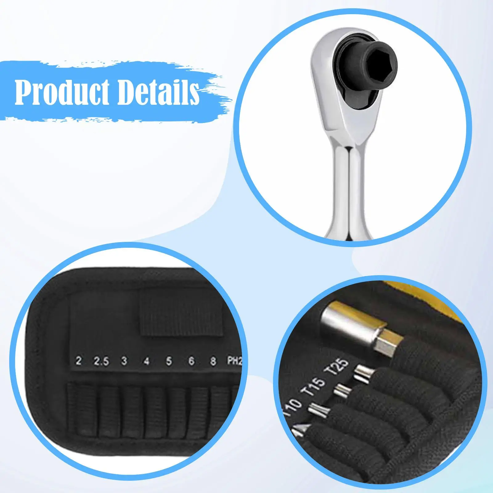 Ratchet Wrench Set with Bits Extension Rod Patch Kit for Household Cycling Furniture Computer Maintenance