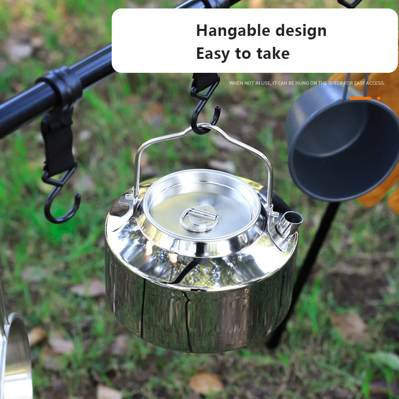 1.2L Outdoor Camping Kettle Stainless Steel Lightweight Portable Backpacking Hiking Campfire Water Teapot Coffee Pot