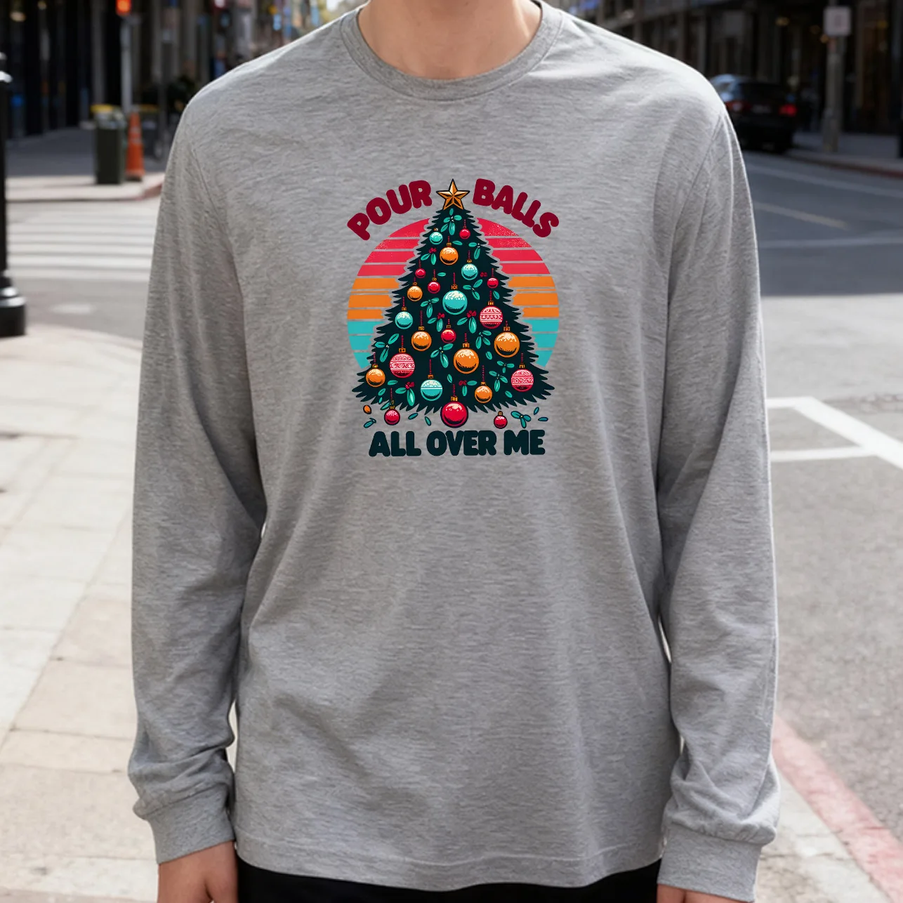 For Balls All over Me Men's Long Sleeve Tee 100% Cotton 180g Crew Neck Casual Daily Style Soft and Breathable