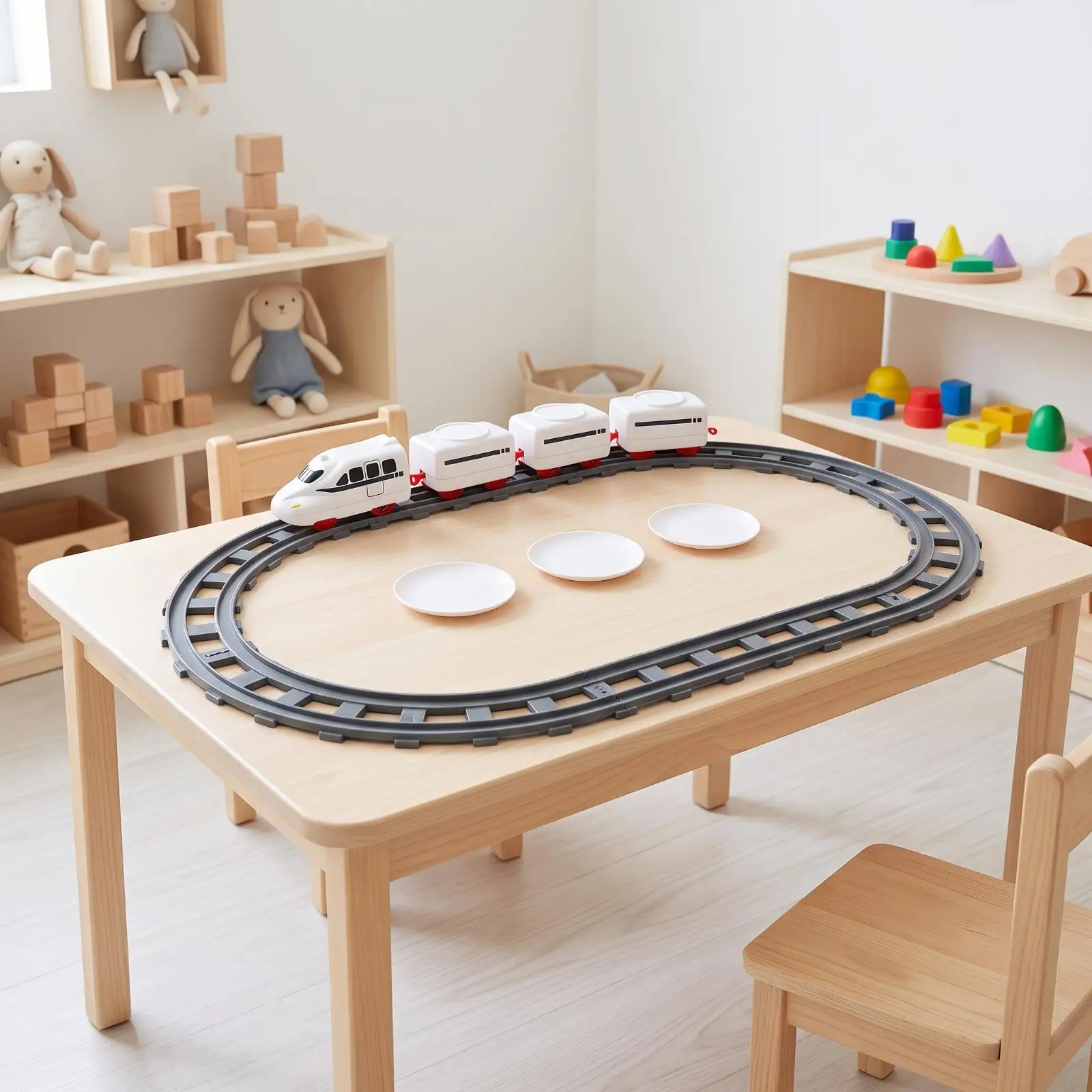 Sushi Toy Train with Rotating Conveyor for Children Plastic Electric Set Complete with White Carriages Locomotive and Easy Fit