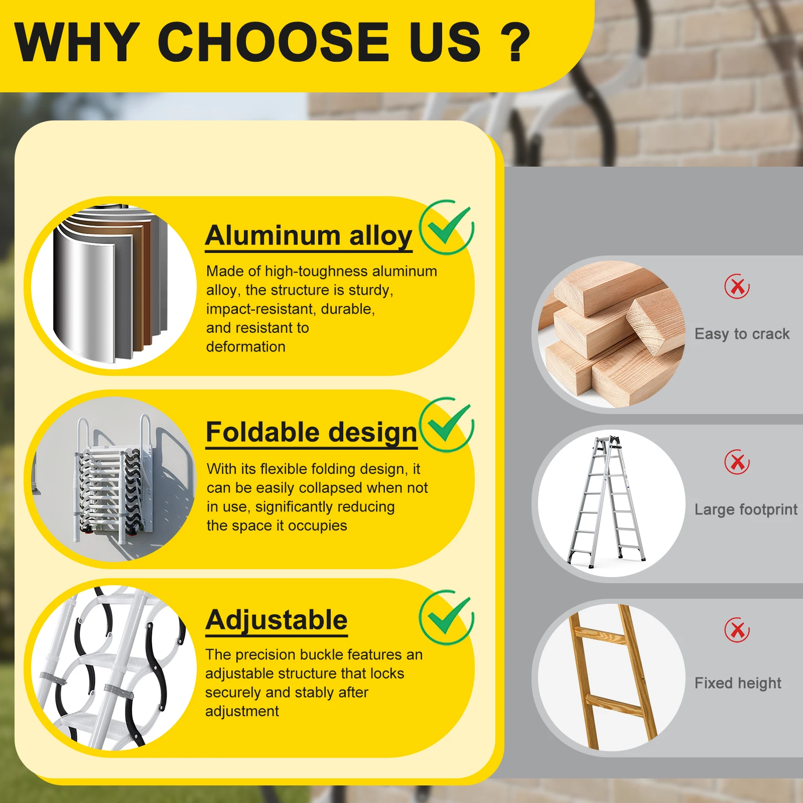 

9/11Steps Pull Down Attic Stairs Wall-Mounted Attic Telescopic Staircase with 2 Handrails for Home Indoor Outdoor