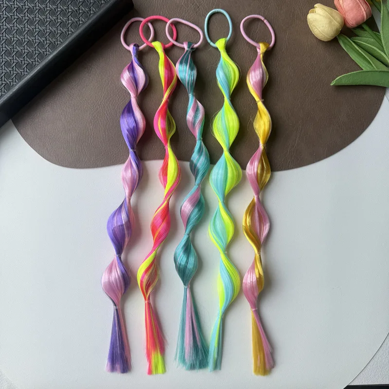 2026 Neue Kinder Spiral-Twist-Perücke Haarband mit langem Quastenschwanz Elastisches Haarband Mädchen Hip-Hop Party Halloween Haaraccessoires – Detail 4