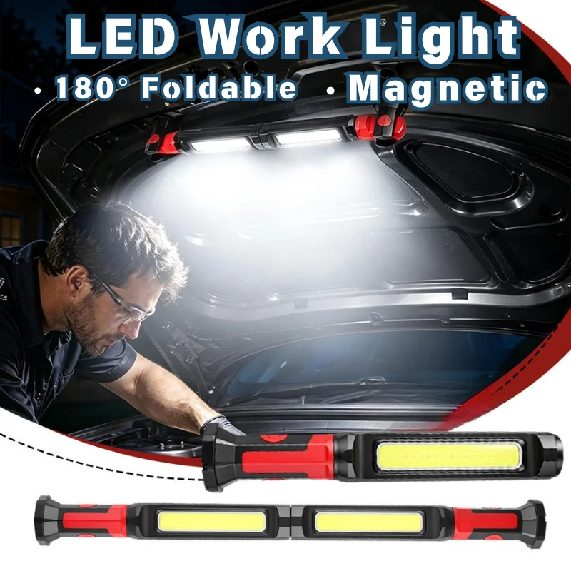 Rotatable COB LED Work Light Magnetic Base USB Rechargeable Inspection Flashlight 360 Degree Swivel For Car Repair Garage