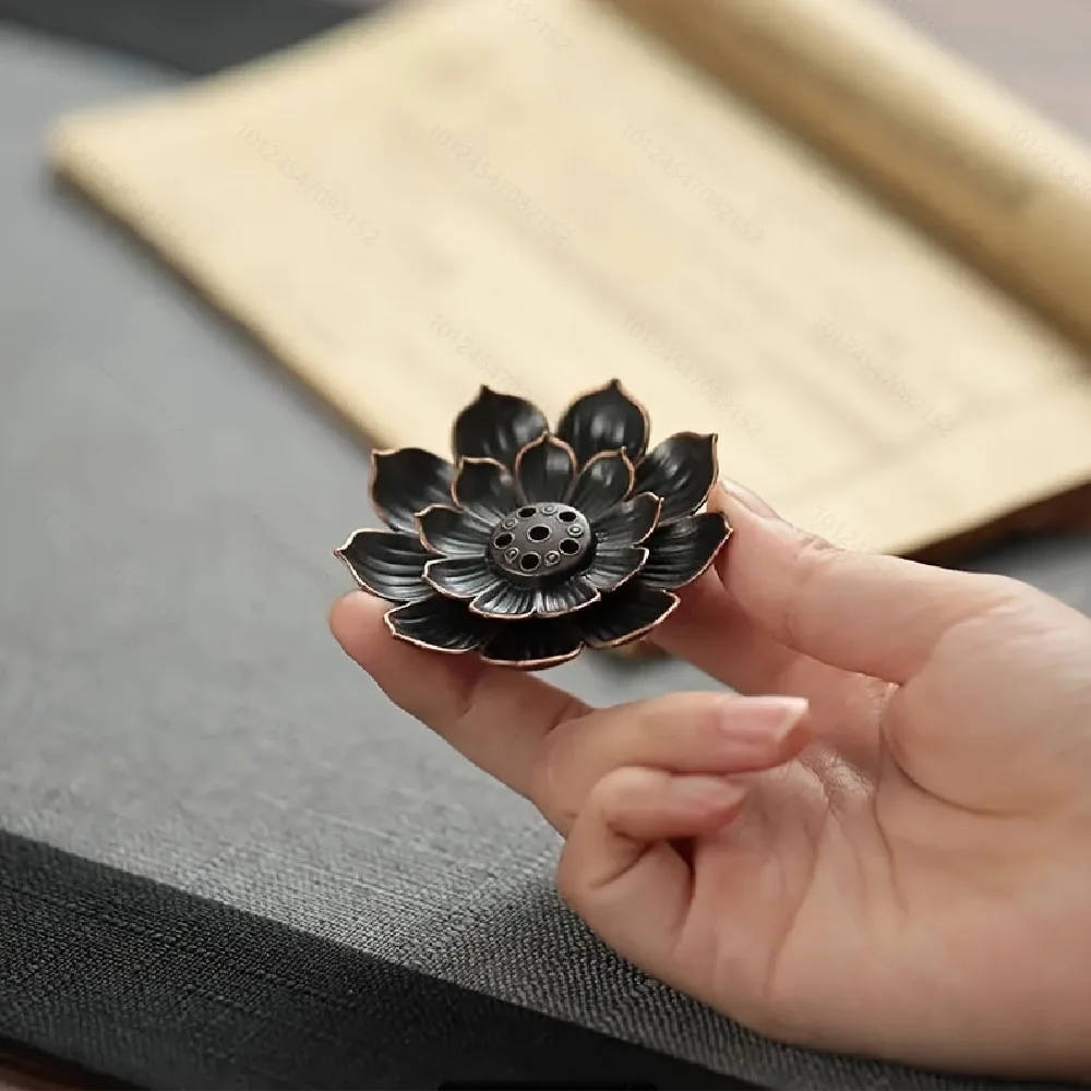 Alloy Incense Burner Stick Holder Buddhism Lotus Line Incense Plate Sandalwood Coil Base Temples Yoga Studios Home Decoration
