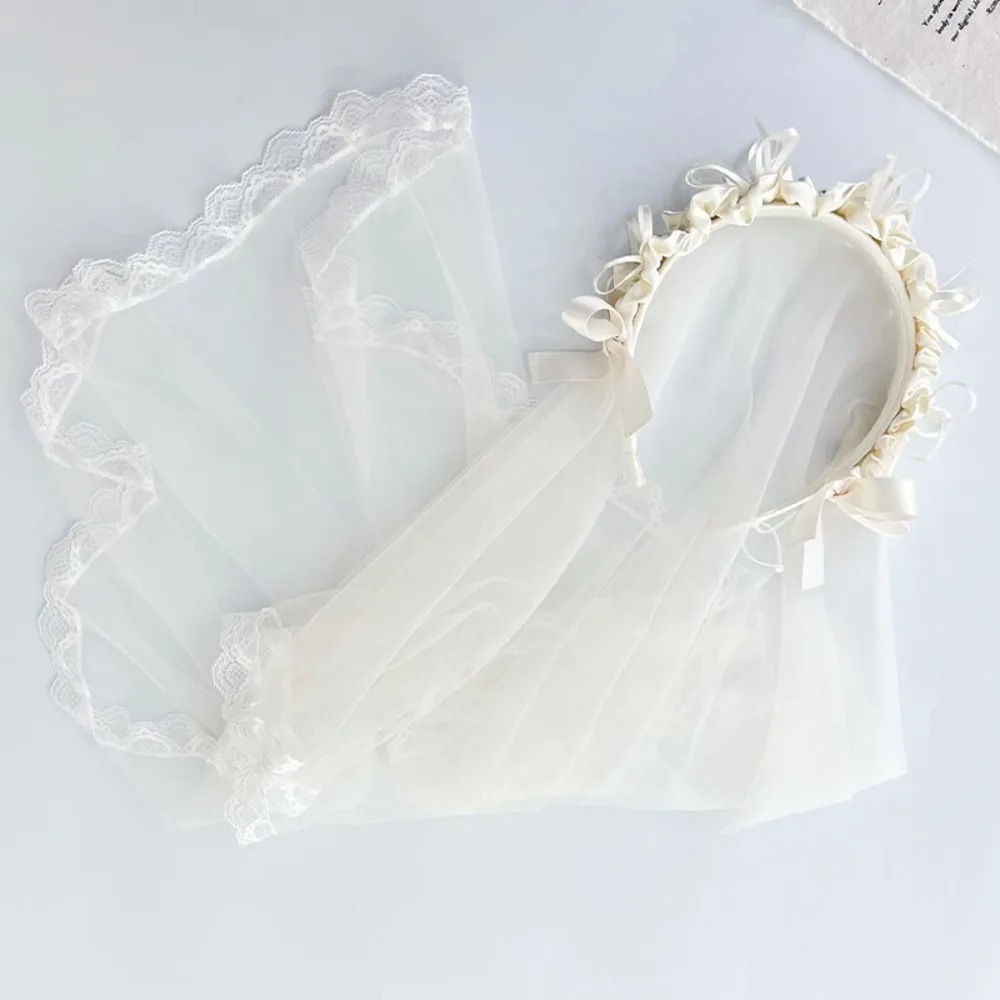 

Элегантный сказочный стиль, бежевый тюль, два слоя, короткая фата, повязка на голову с цветочным узором для девочек, свадебные аксессуары для волос