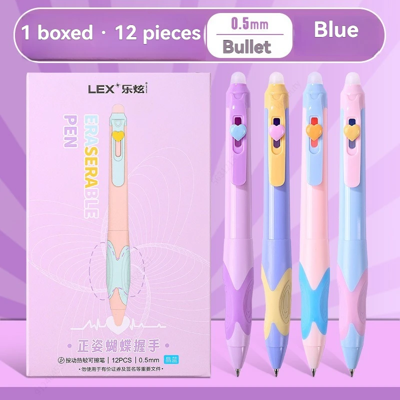 4/12Pcs Cute Gel Pens Kawaii Pen Set Quickly-Drying Blue Black Erasable Pens Office School Supplies Kawaii Aesthetic Stationery