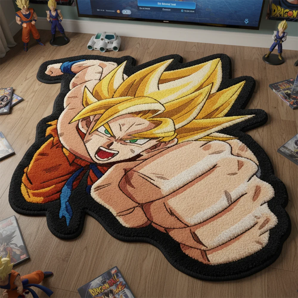 

Коврик с изображением аниме-персонажа Драгон Болл Супер Сайян Гоку, декор для детской комнаты, нескользящий ковер, коврик для домашних животных/игр, мягкое декоративное одеяло
