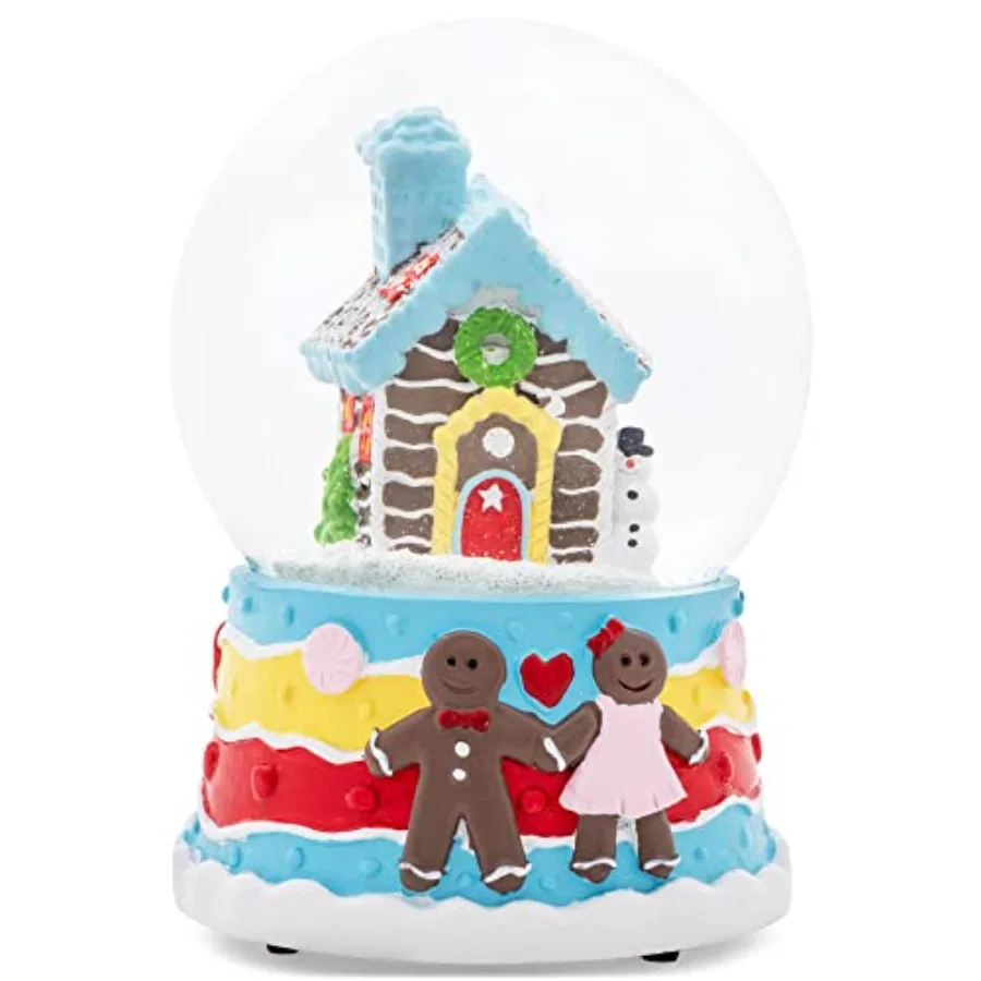 House Blue Cookies Gumdrops Frosting Snowman Stripes Peppermint Candies Icing Chimney Wreath 100MM Musical Christmas Snow Globe