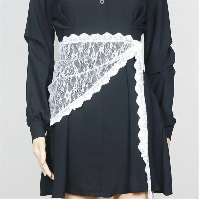 39BC Women Korean Lace Apron Skirt Corset Waist Belt Triangular Irregular Wrap Skirt Hip Covering Sarong Scarf Fart Curtain