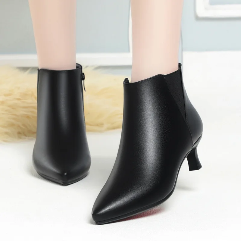 

AIYUQI Women's Ankle Boots 2025 New Autumn and Winter Slim Heel Dress Boots Women With Fleece Lining For Women Office Boots
