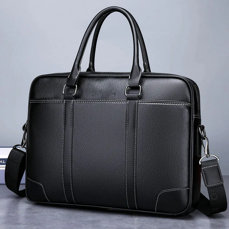 Bolsa de ombro de couro PU masculina, pasta comercial, grande capacidade, masculino, luxo, designer, laptop, bolsa