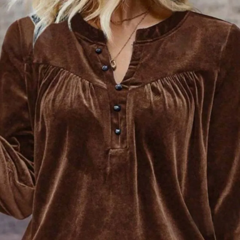 Blusas femininas nova primavera e outono sólido pulôver com decote em v casual temperamento commuter botão de manga comprida camisas para mulher