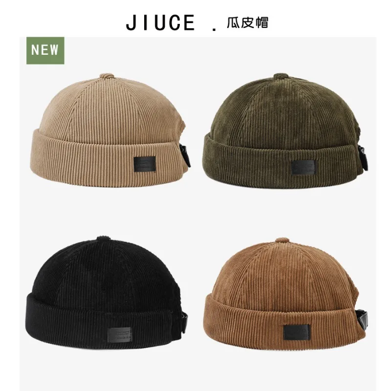 

Japanese Trendy Landlord Hat Autumn and Winter Men's Yuppi Corduroy Melon Fur Cap Street Fashion Short Brim Hip Hop Beanie Hats