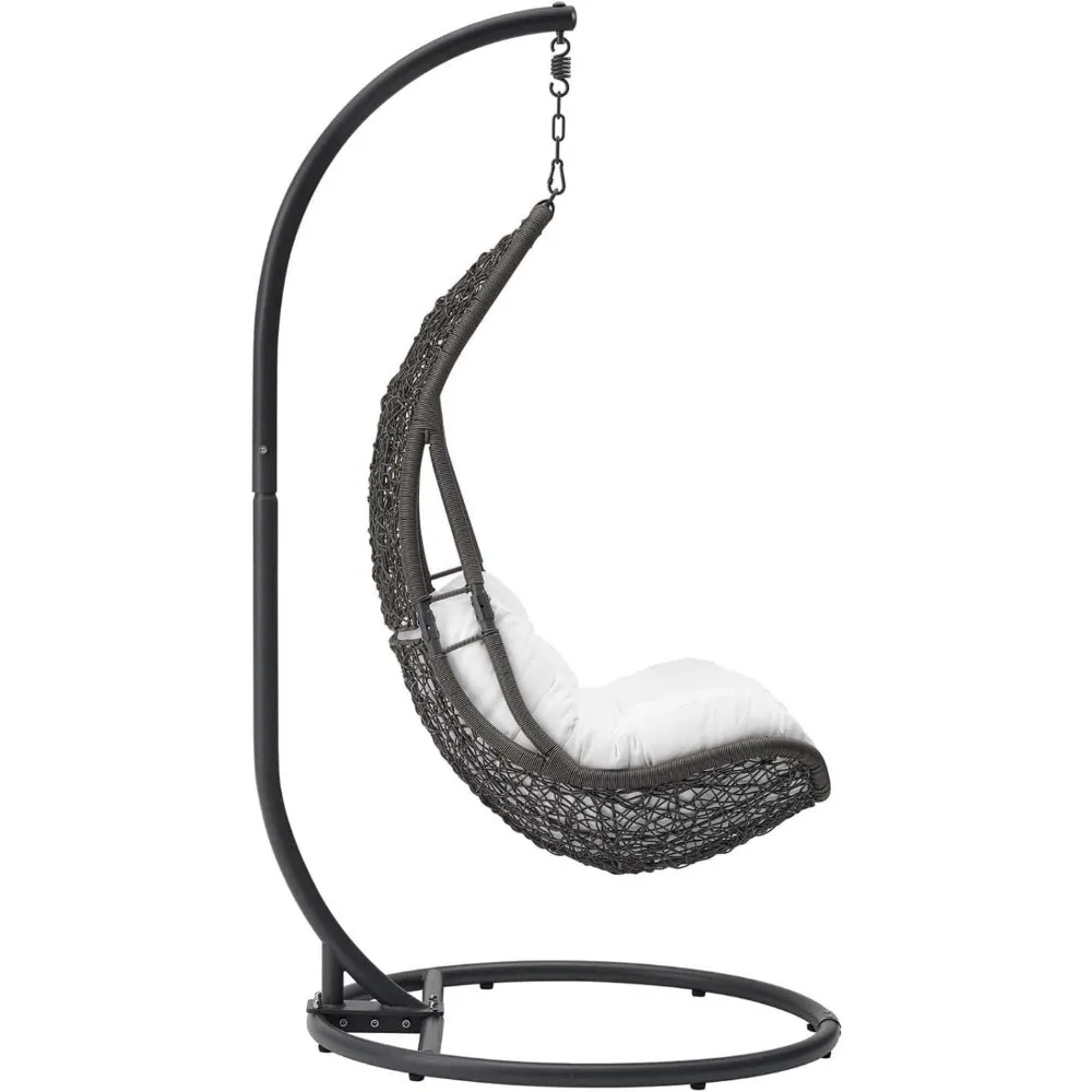 Abate Wicker Rattan Outdoor Patio Porch Lounge Swing Chair Set with Stand in Black Mocha