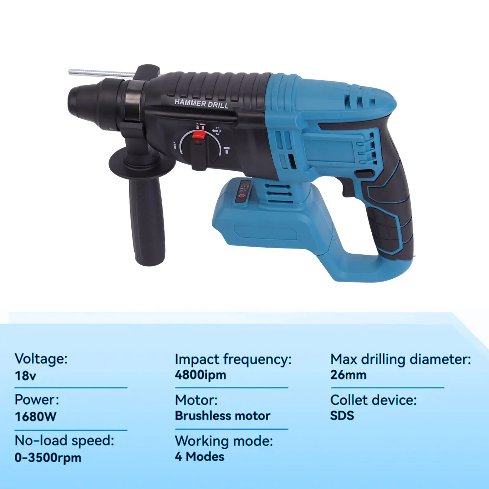 21V Brushless Hammer Drill with 4 Function SDS Chuck 3500rpm 26mm Rotation Handle for Concrete Wood Compatible with Makita 18V B