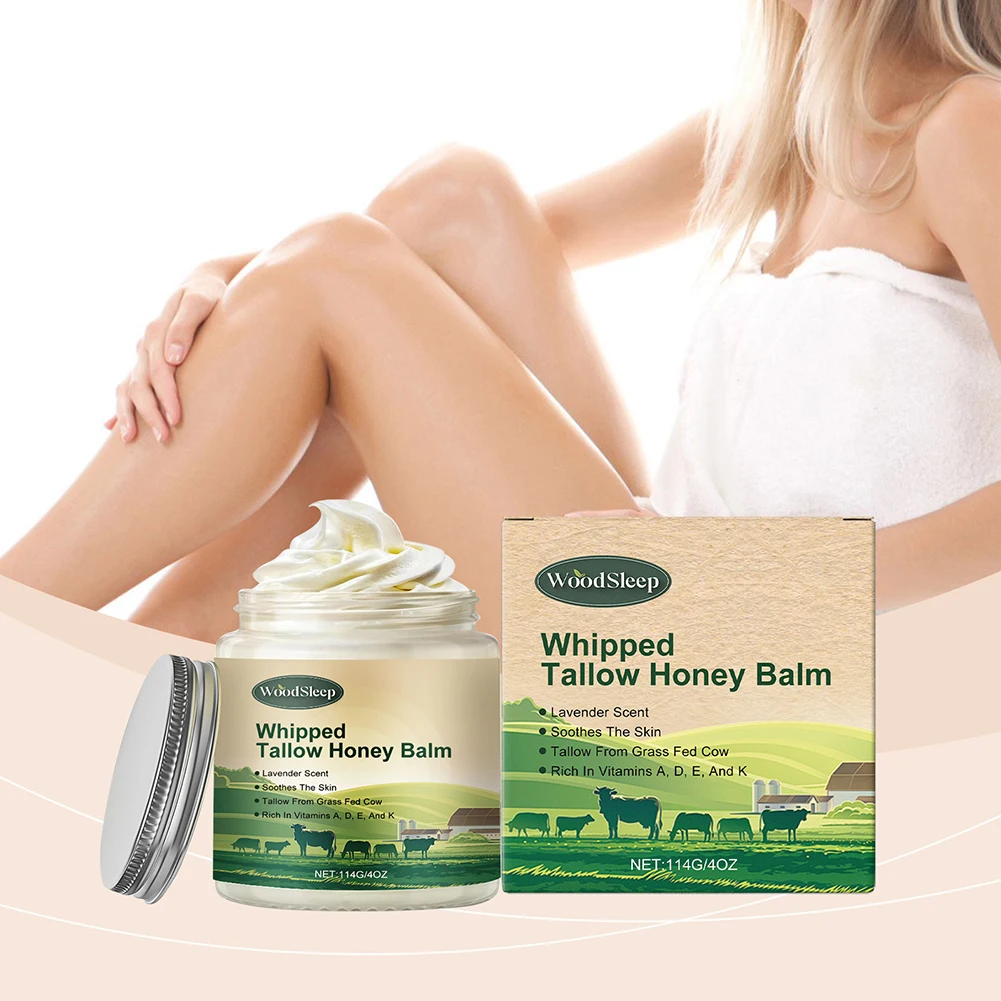 

114g Beef Tallow For Skin Beef Tallow Honey Balm For Skin Care Natural Grass-Fed Beef Tallow Deep Moisturizing For Face Body