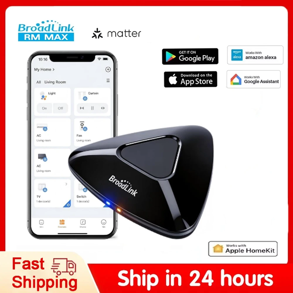 Умный центр управления домом Broadlink RM MAX, совместимый с Matter, Wi-Fi, BLE, универсальный пульт для устройств с ИК и RF, работает с Alexa и Google Home
