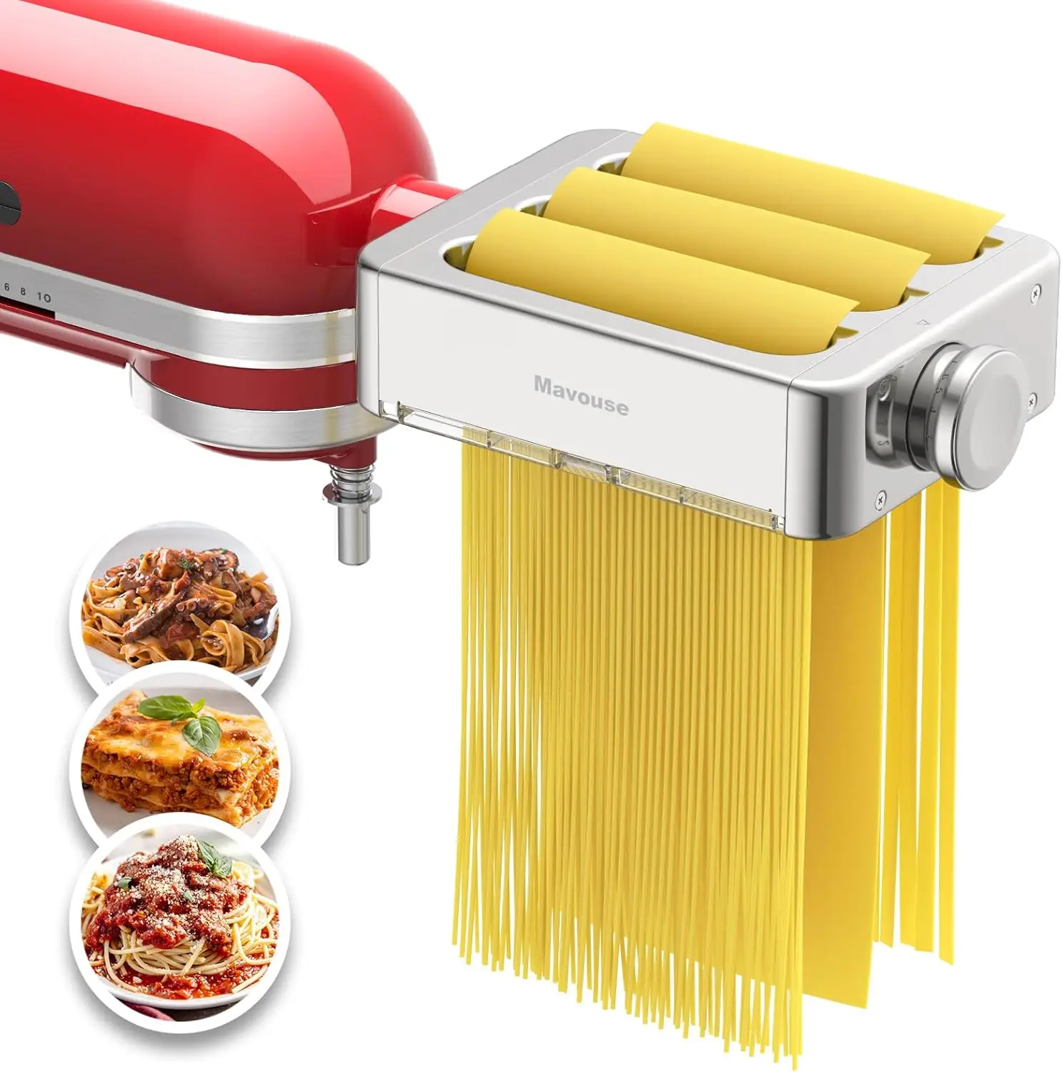 

3-in-1 Stainless Steel Pasta Maker Attachment for Stand Mixers, Includes Roller and Cutters with Cleaning Brush