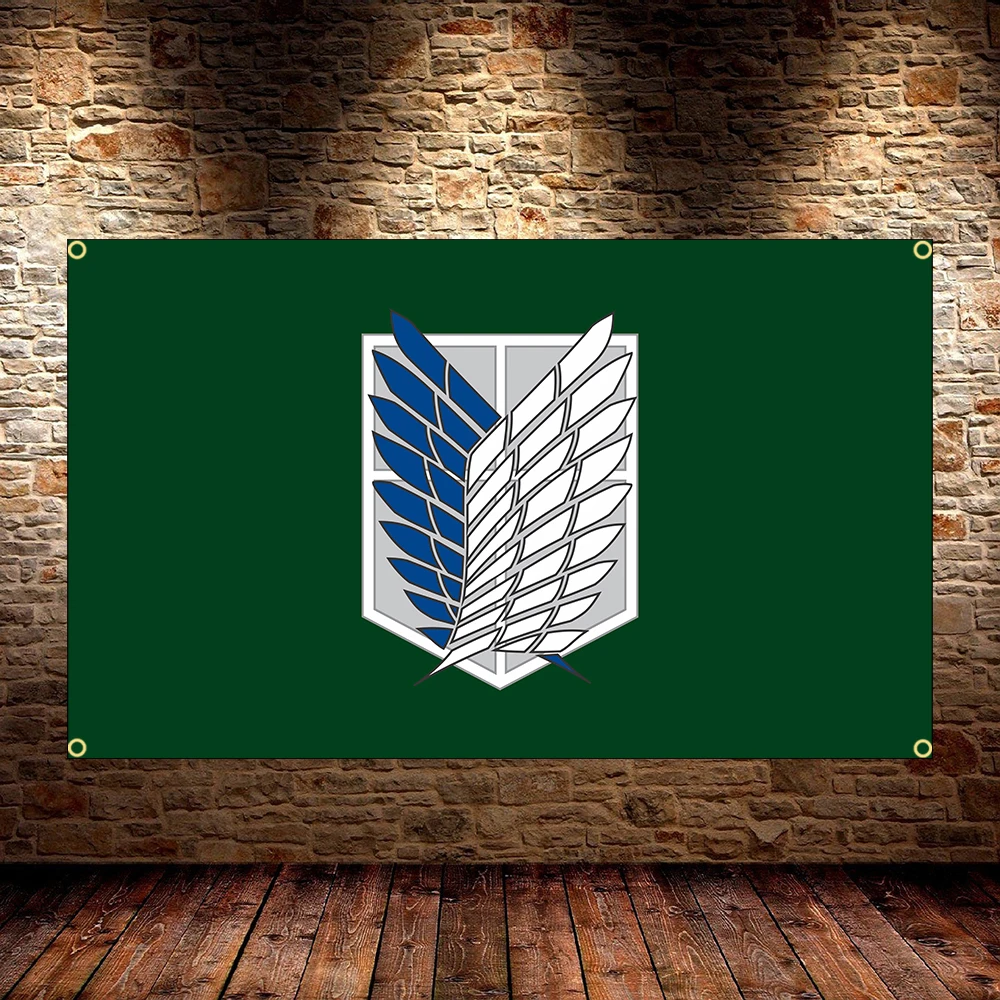 60x90cm, 90x150cm Survey Corps Flag Anime Banner, Abstract Cartoon Art Tapestry For Room, Home, Outdoor Decor