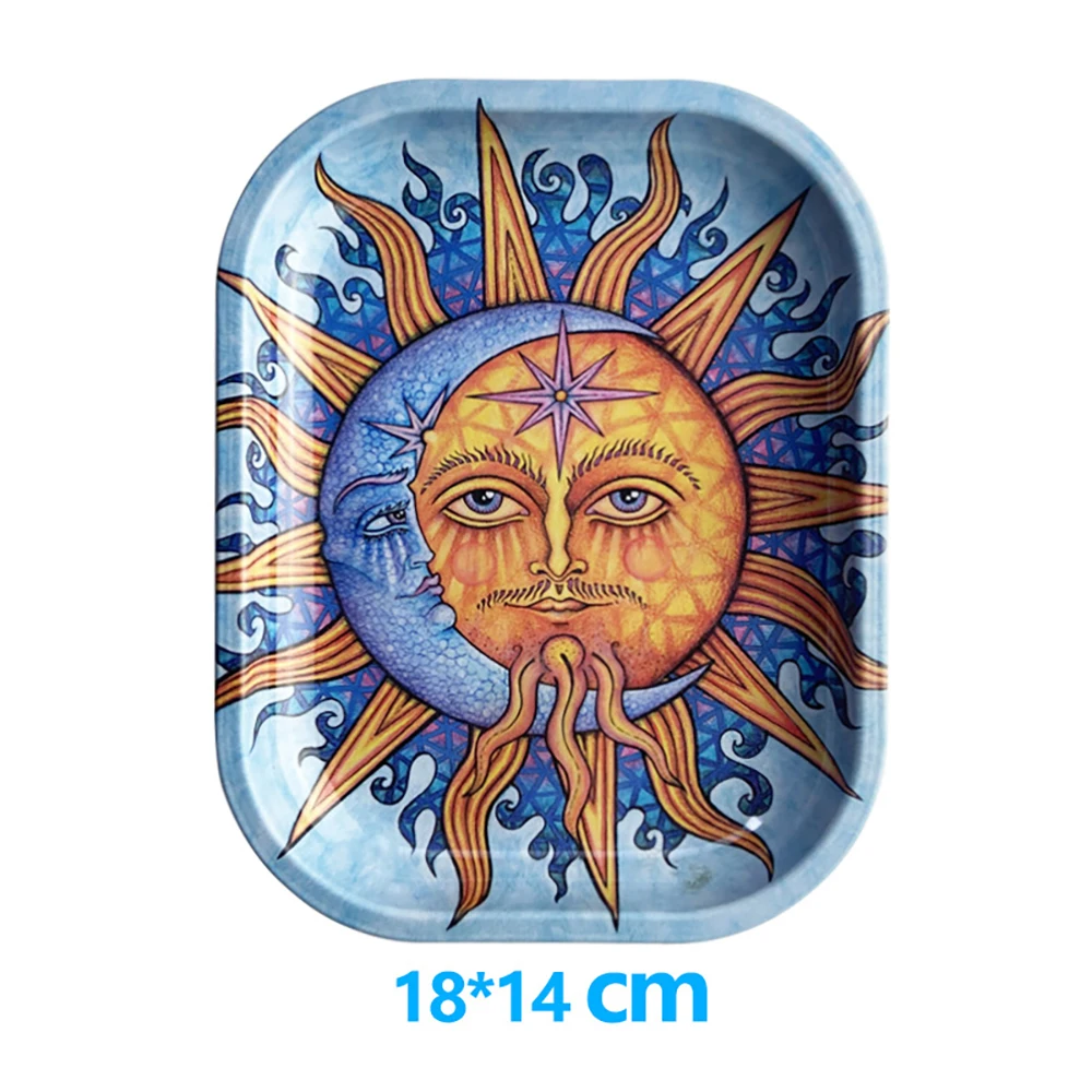 Metal Rolling Tray Smoking Cigar Tinplate Tray Tobacco Plate Various pattern designs Medium 7.08