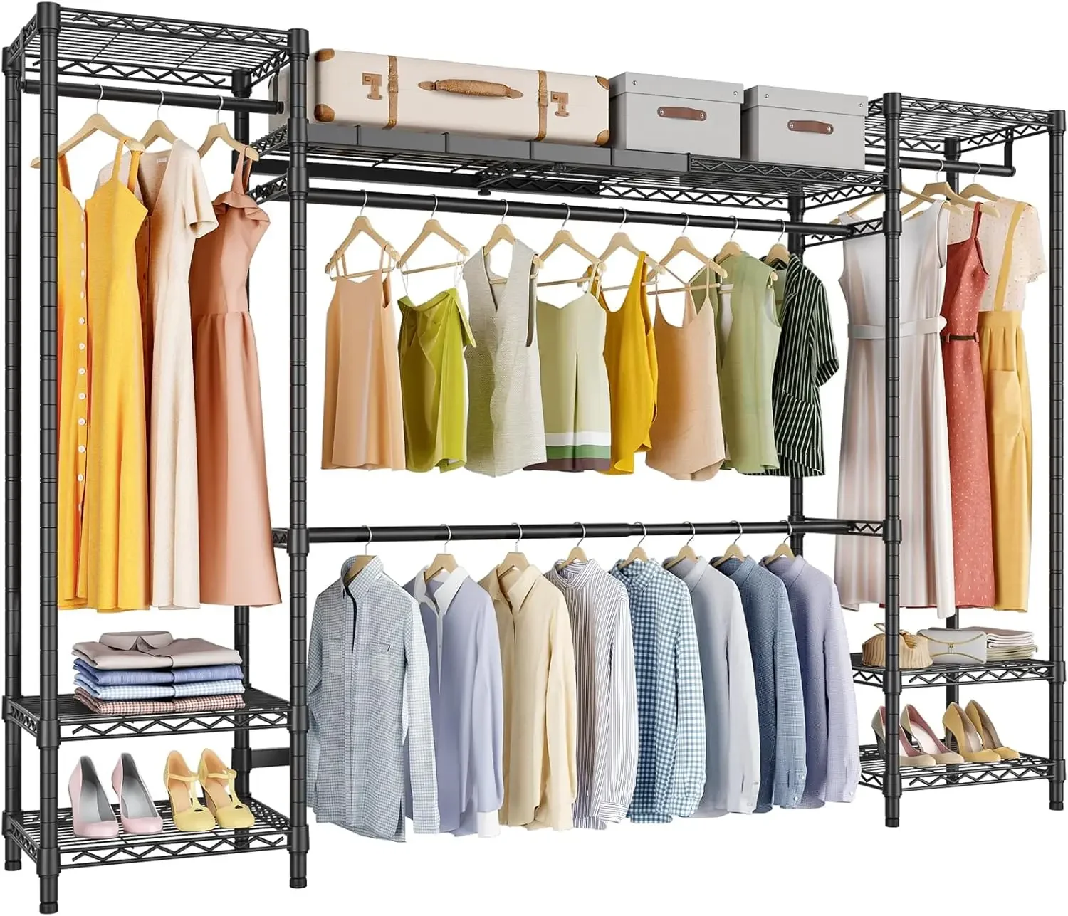 X30 Protable Closet for Hanging Clothes, Expandable Clothes Rack Heavy Duty Large Wardrobe System, Metal Clothing Rack with 4 Ha