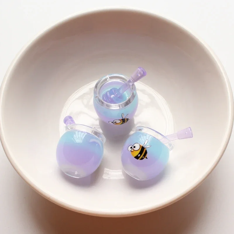 4szt Cute Bee Honey Jar Mini Luminous Honey Pot Women Couple Gift Resin Cabochons Scrapbooking Phone Desktop Doll House Decor