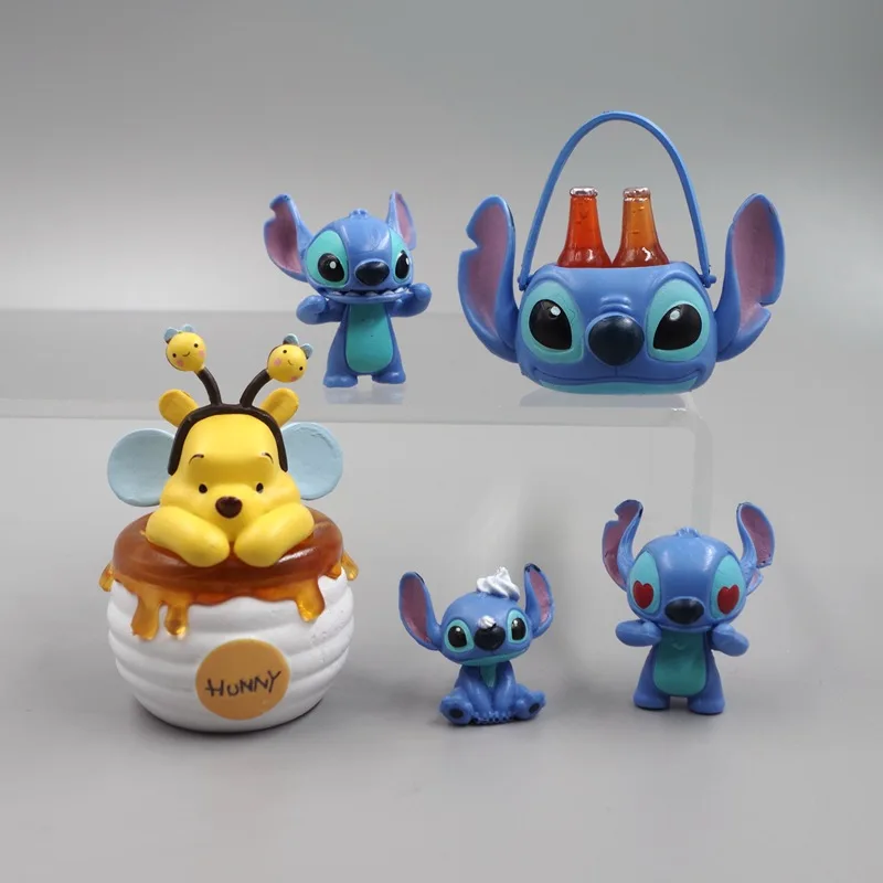 Disney Lilo and Stitch Beer Mini Action Figure Pooh Honey Anime Figures Figurine Room Decoration Funny Model Children Toys Gifts