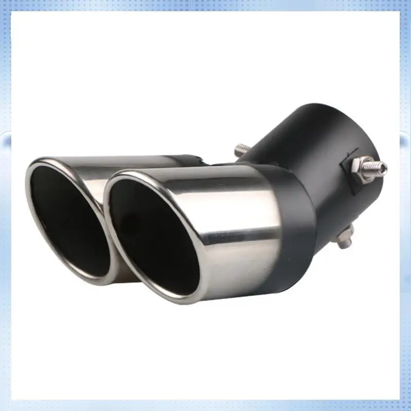 

NEW-Car Universal 63Mm Stainless Steel Dual Outlet Exhaust Pipe Muffler Tail Throat Muffler Tip Pipe Grilled Black