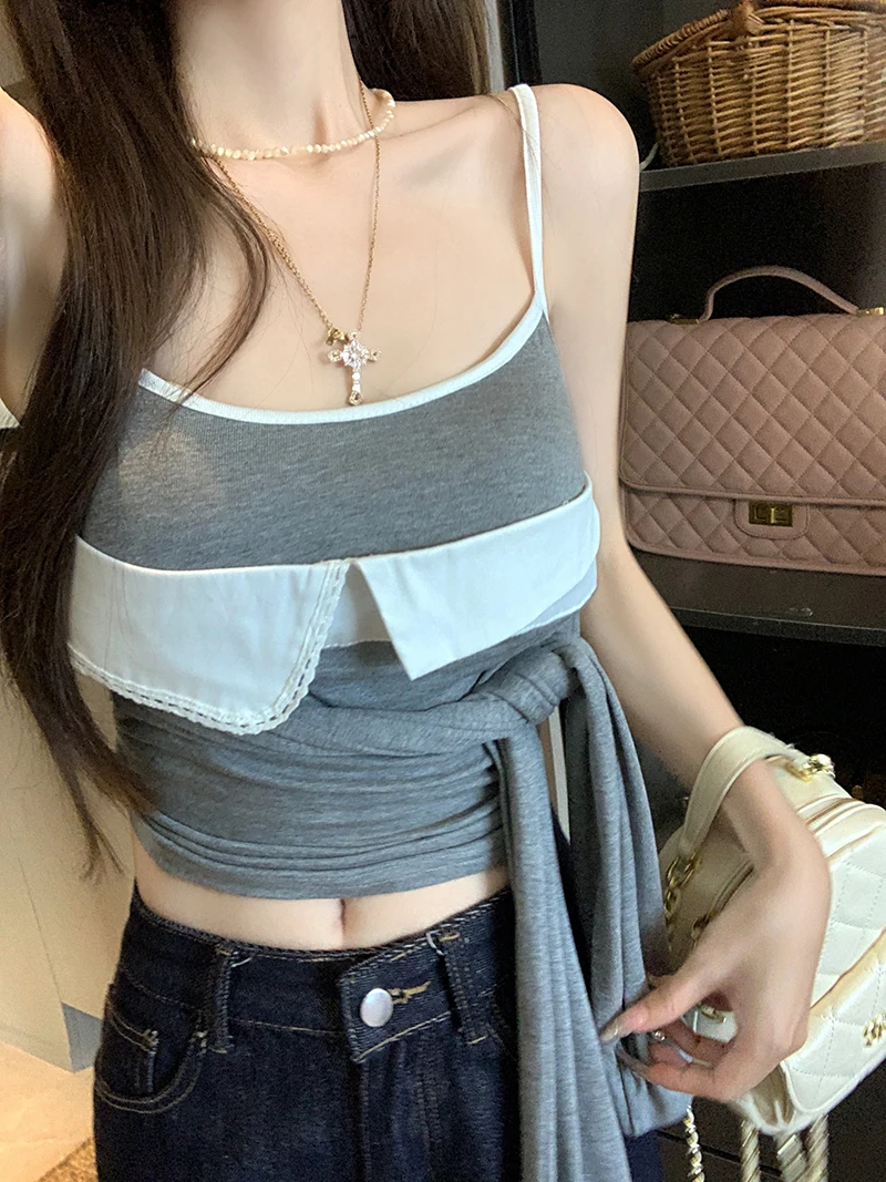 

Women's Y2K Pure Desire Spicy Girl Strap Top Spring/Summer New Style Slim Fit Sexy Strap Design Color blocked Tank Top