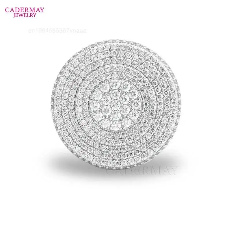 

Cadermay Fashion Hip Hop Jewelry 925 Silver Round Shape Iced Out D VVS Moissanite Cuban Ring Come with GRA Certificate in Stock