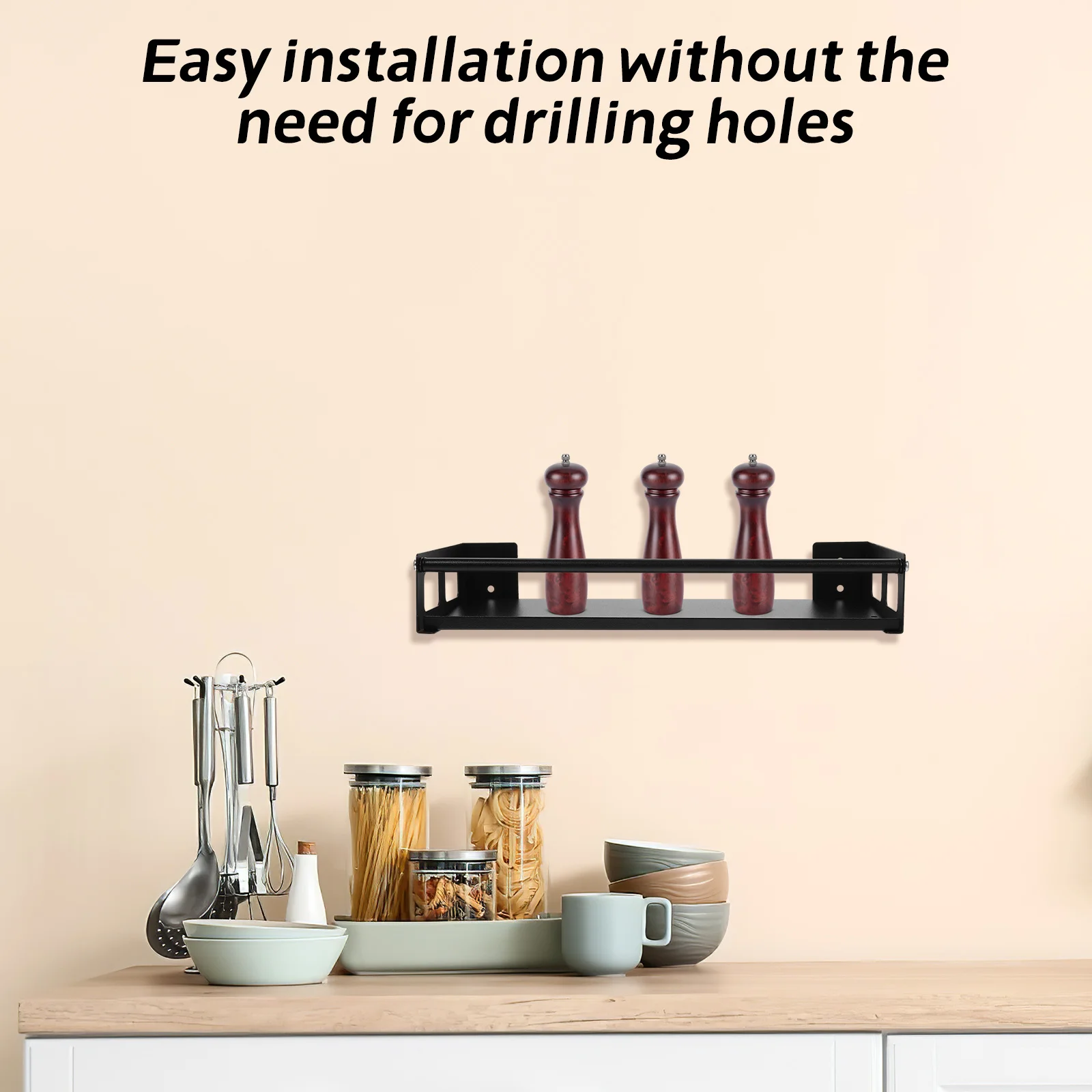 

Wall Mounted Spice Rack Organizer Stainless Steel Kitchen Seasoning Shelf Space Saving Storage Bathroom Toiletries Organizer